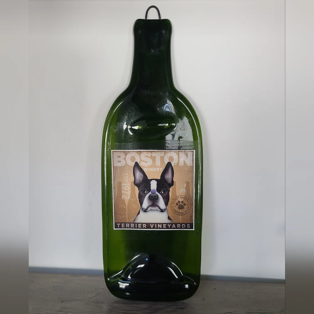 Boston Terrier Decor, Green Wine Bottle Wall Accent, Kitchen Decor, Dog Decor